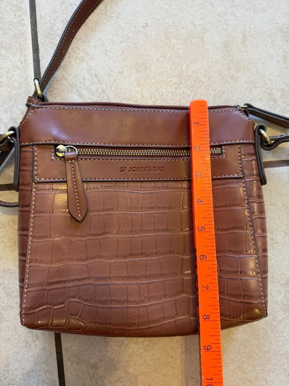 St. John's Bay Cognac Croc-Embossed Crossbody Bag
